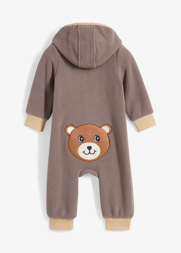 Sparkdräkt i fleece med huva och björnapplikation, bonprix