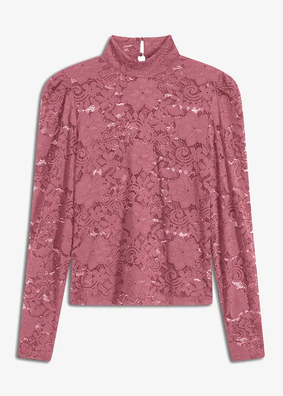 Figurnära, långärmad topp med spets, bonprix