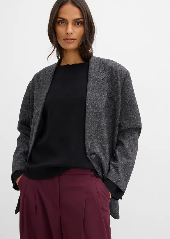 Långärmad topp av ribbat material, bonprix