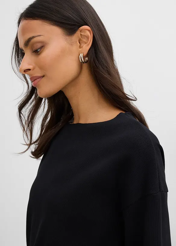 Långärmad topp av ribbat material, bonprix