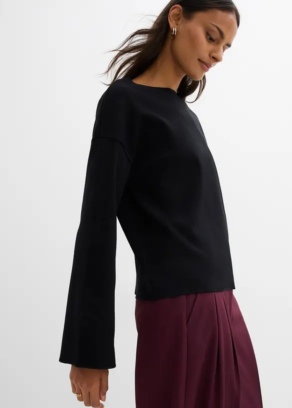 Långärmad topp av ribbat material, bonprix