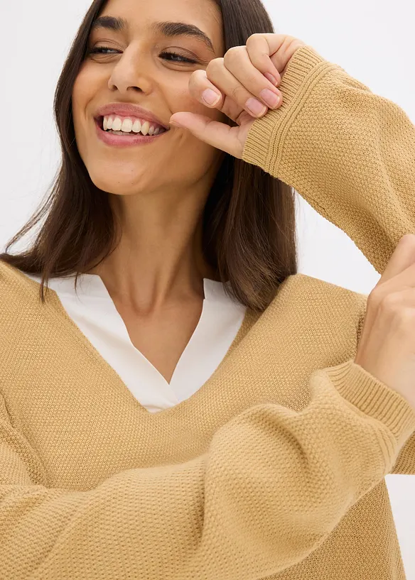 Finstickad tröja med blusinfällning, bonprix