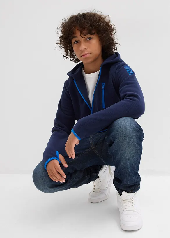 Fleecejacka med kontrasterande detaljer, för barn, bonprix