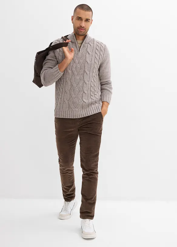 Tröja med flätstickning och krage, bonprix