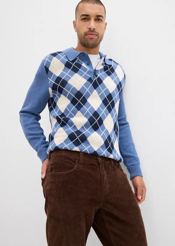 Flanellfodrad manchesterbyxa, Loose Fit, Straight, bonprix