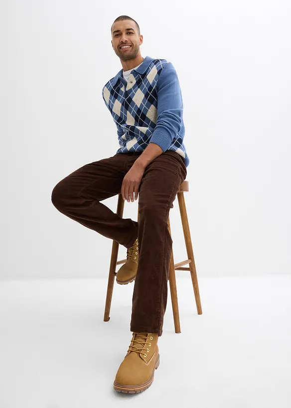 Flanellfodrad manchesterbyxa, Loose Fit, Straight, bonprix