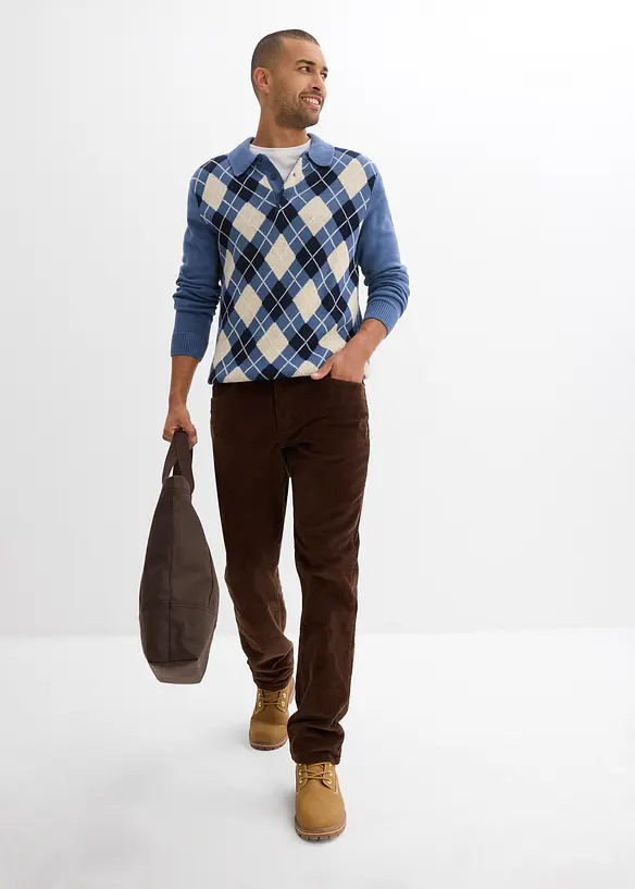 Flanellfodrad manchesterbyxa, Loose Fit, Straight, bonprix