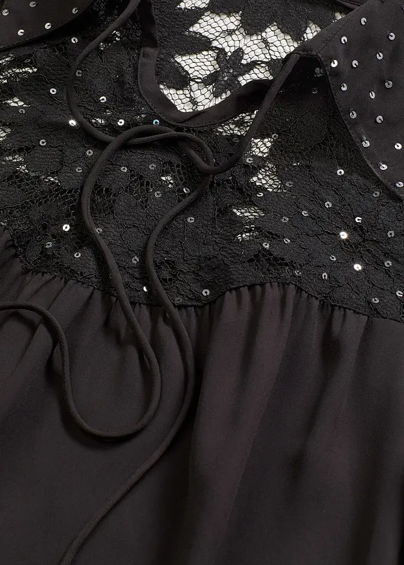 Blus med spets och  knytband, bonprix