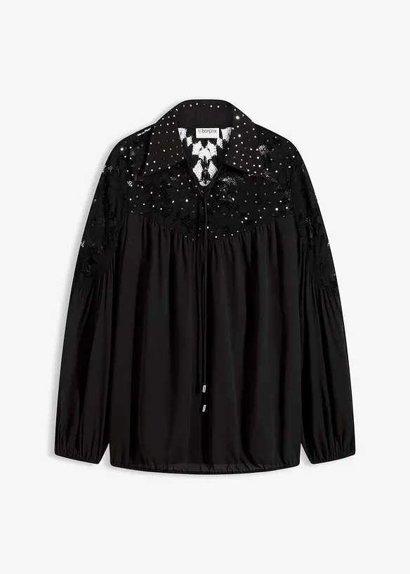 Blus med spets och  knytband, bonprix