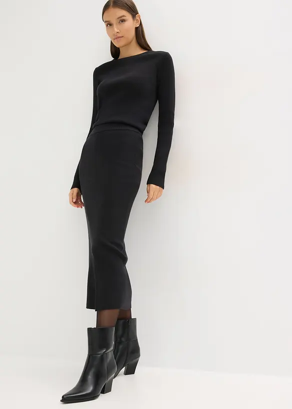 Finstickad kjol av mjuk viskosmix, bonprix