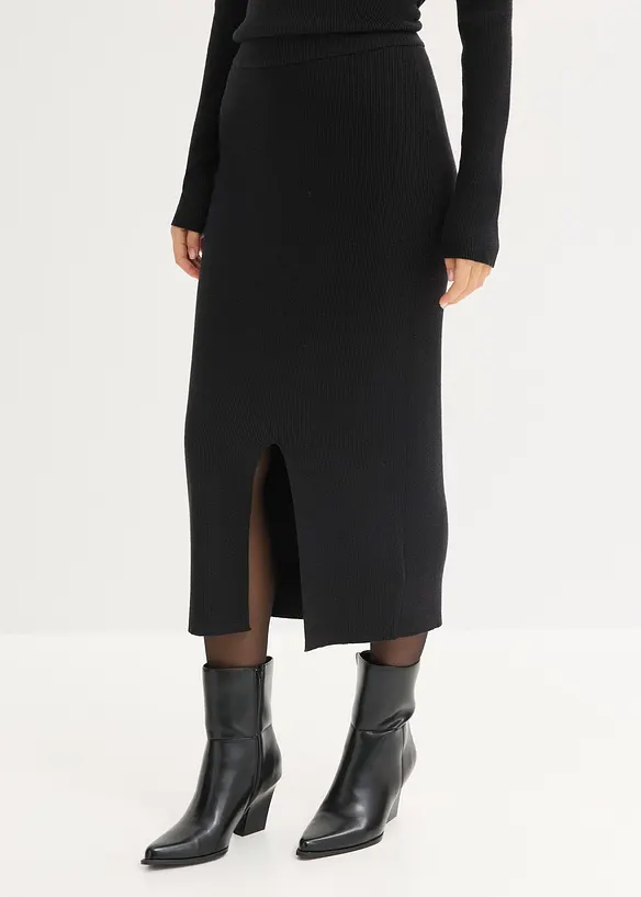 Finstickad kjol av mjuk viskosmix, bonprix