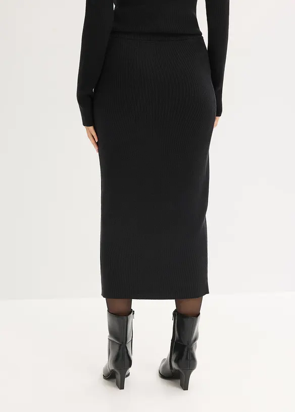 Finstickad kjol av mjuk viskosmix, bonprix