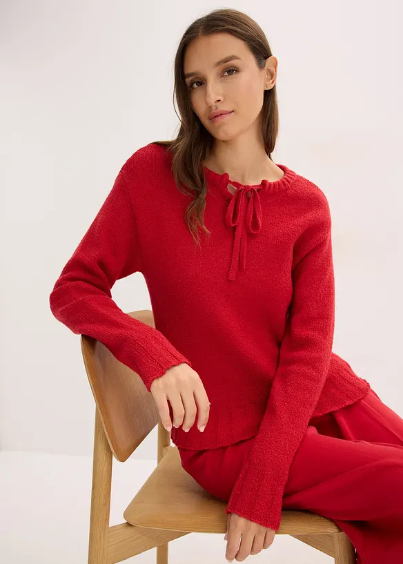 Grovstickad tröja med knytning, bonprix