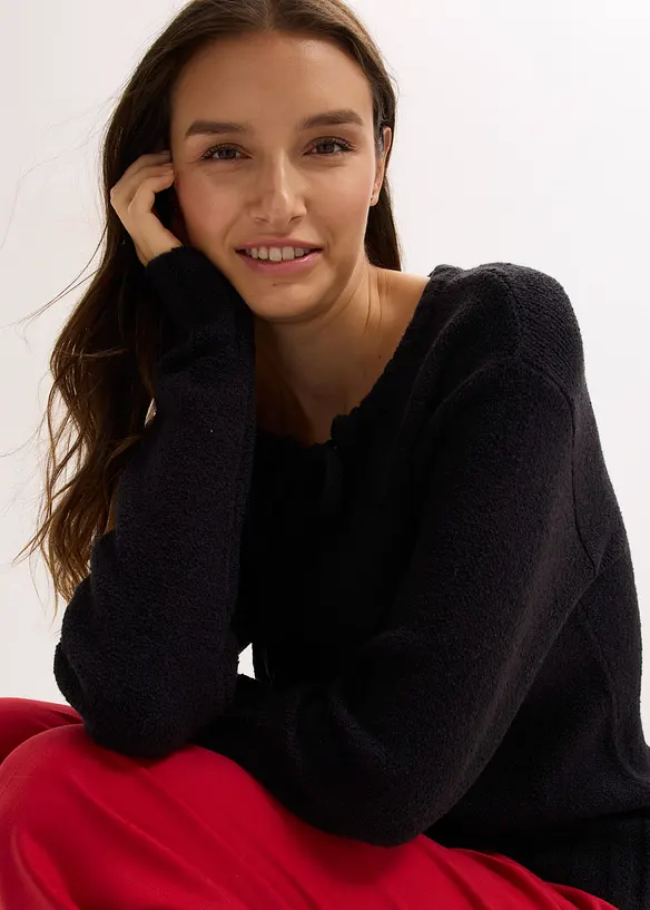 Grovstickad tröja med knytning, bonprix