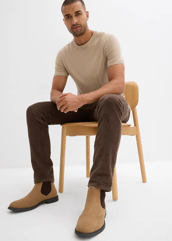 Fodrad manchesterbyxa Regular Fit med resårlinning och flanellfoder, Straight, bonprix