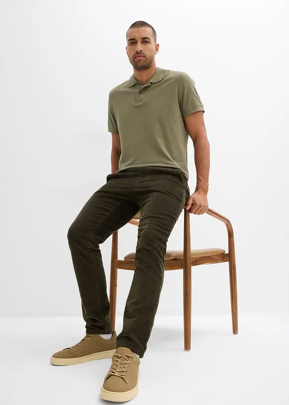 Fodrad manchesterbyxa Regular Fit med resårlinning och flanellfoder, Straight, bonprix