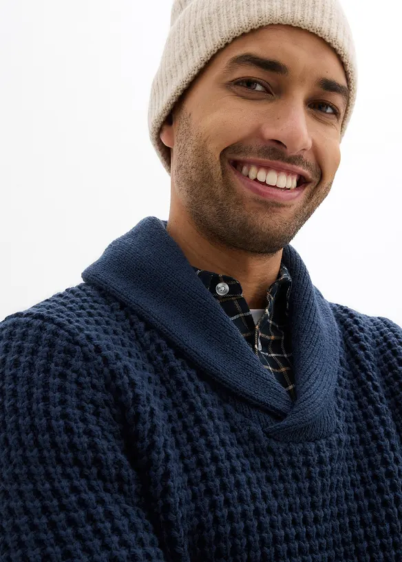 Grovstickad tröja med sjalkrage, bonprix