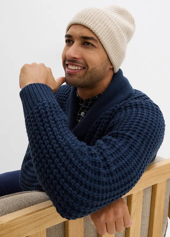 Grovstickad tröja med sjalkrage, bonprix