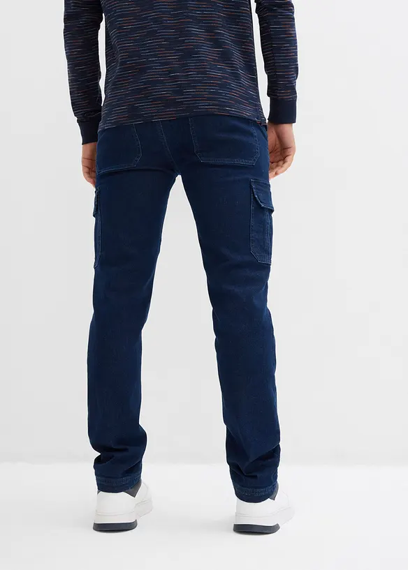 Flanellfodrade  cargojeans med bekväm midja, Regular fit, Straight, bonprix