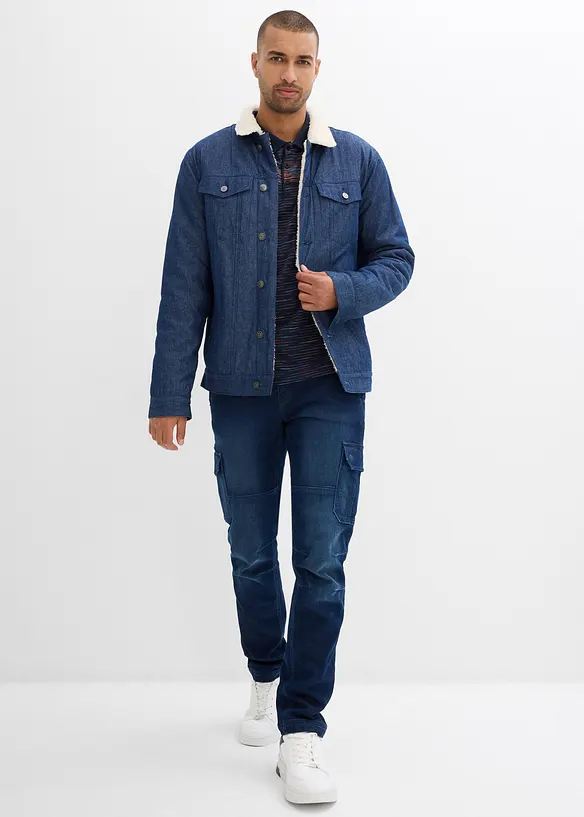 Flanellfodrade  cargojeans med bekväm midja, Regular fit, Straight, bonprix