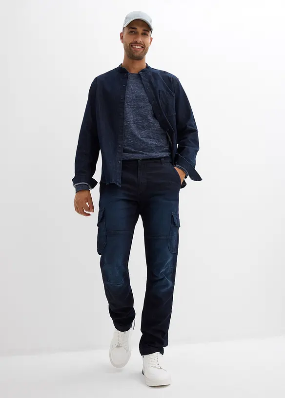 Flanellfodrade  cargojeans med bekväm midja, Regular fit, Straight, bonprix