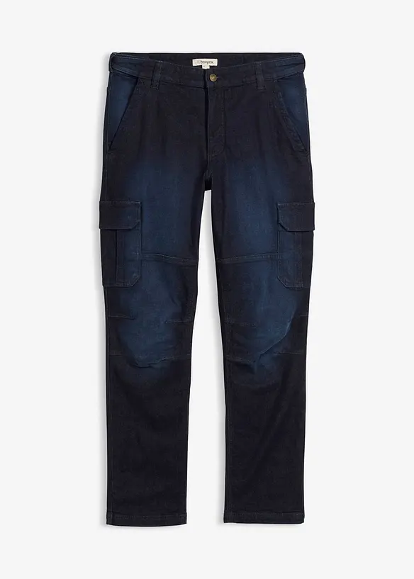 Flanellfodrade  cargojeans med bekväm midja, Regular fit, Straight, bonprix