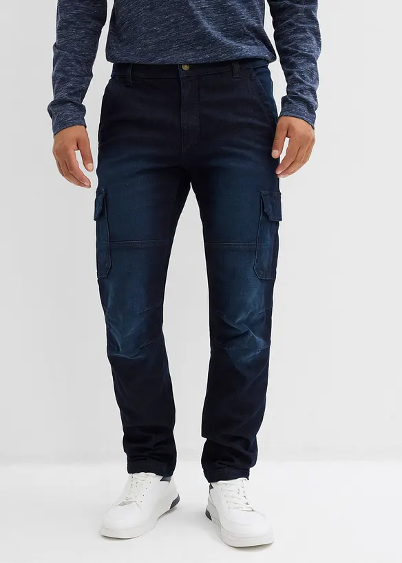 Flanellfodrade  cargojeans med bekväm midja, Regular fit, Straight, bonprix