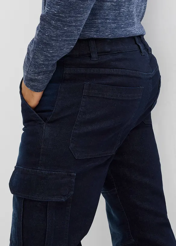 Flanellfodrade  cargojeans med bekväm midja, Regular fit, Straight, bonprix