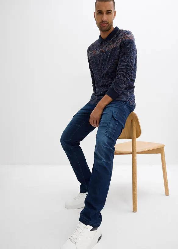 Flanellfodrade  cargojeans med bekväm midja, Regular fit, Straight, bonprix