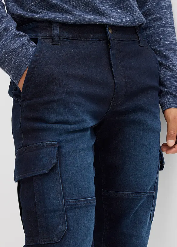 Flanellfodrade  cargojeans med bekväm midja, Regular fit, Straight, bonprix