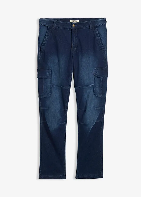 Flanellfodrade  cargojeans med bekväm midja, Regular fit, Straight, bonprix
