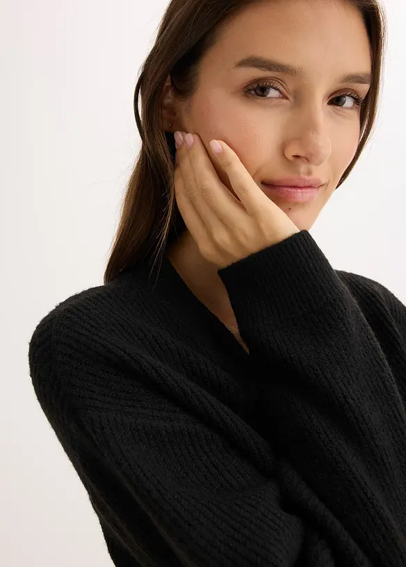 Stickad kofta i kort modell, bonprix