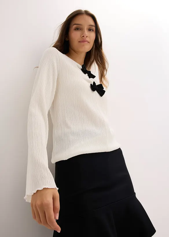 Långärmad topp av crêpe, bonprix