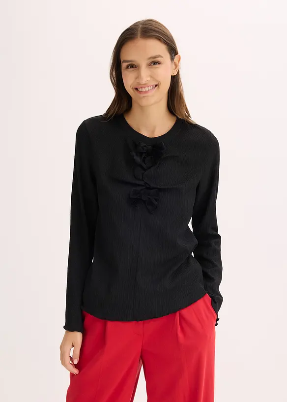 Långärmad topp av crêpe, bonprix