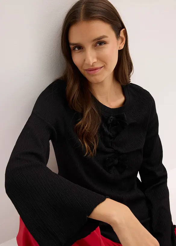 Långärmad topp av crêpe, bonprix