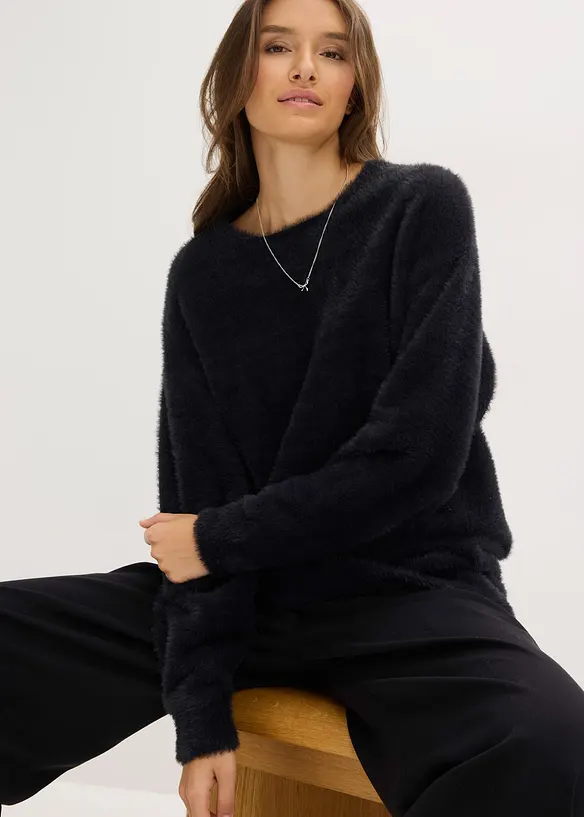 Lång tröja av mjukt fjädergarn, bonprix