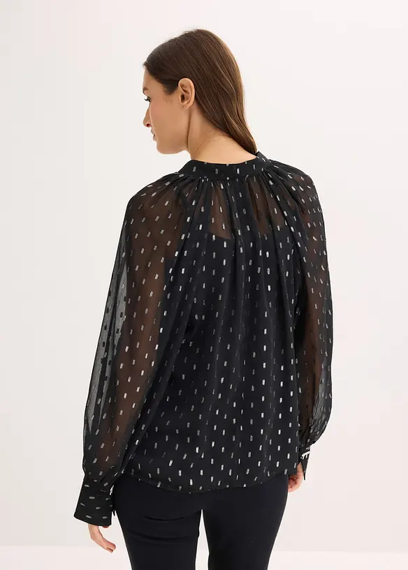 Transparent blus med knytband, bonprix