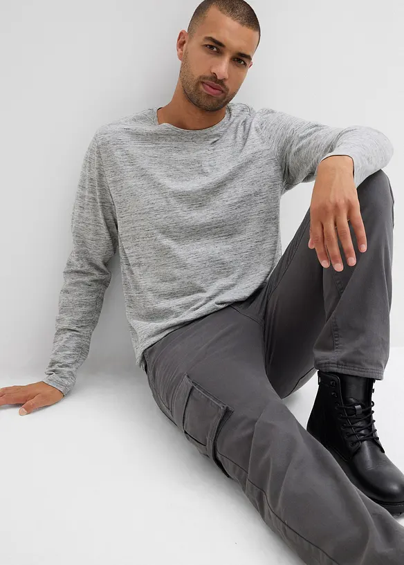 Fodrad cargobyxa i Relaxed Fit med resårlinning, Straight, bonprix