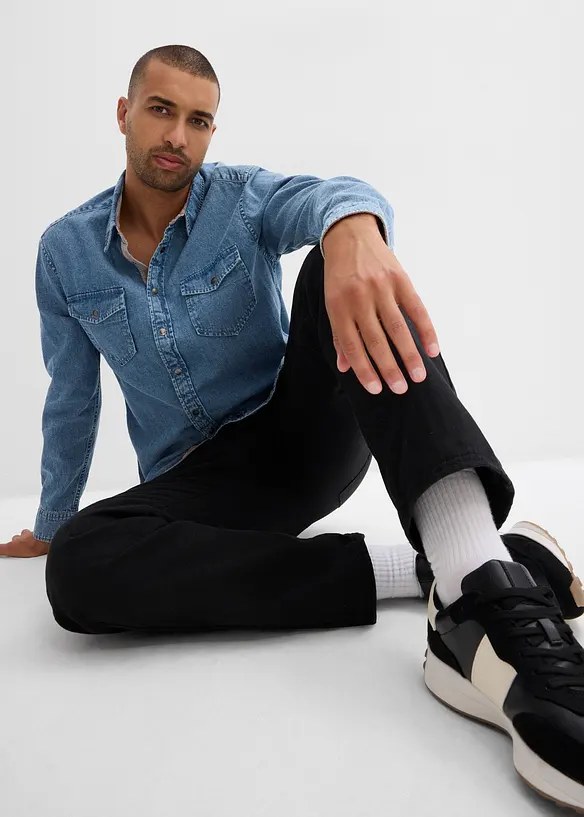 Fodrad cargobyxa i Relaxed Fit med resårlinning, Straight, bonprix