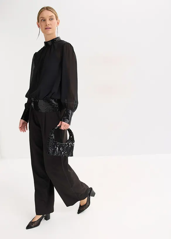 Blustopp av tunn tyll med paljetter, bonprix