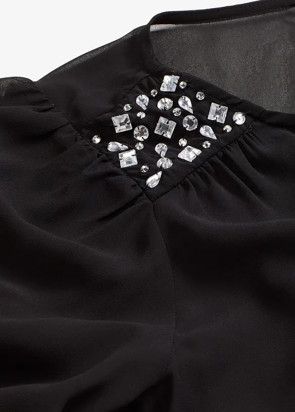 Chiffongblus med strassdekor, bonprix