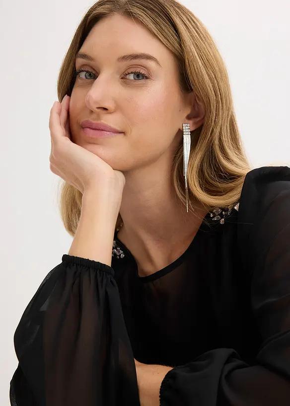 Chiffongblus med strassdekor, bonprix