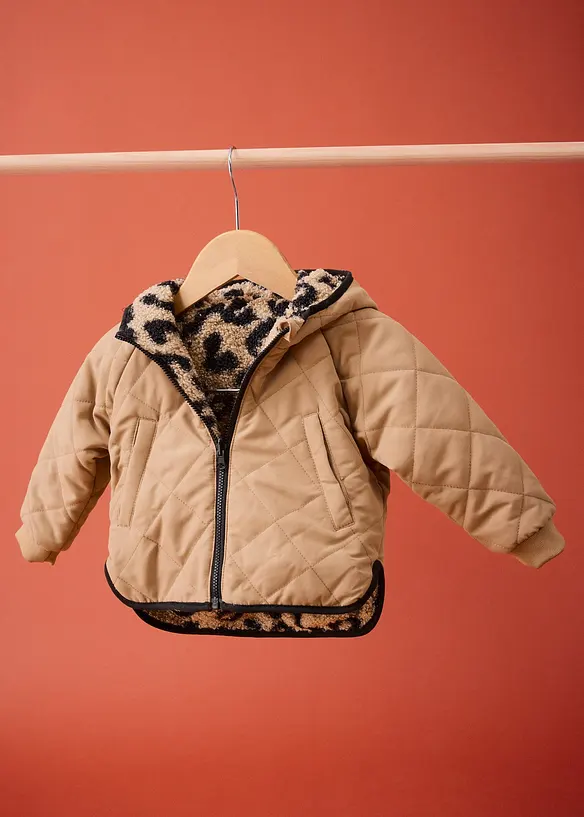 Vändbar teddyfleecejacka med huva och fickor, bonprix