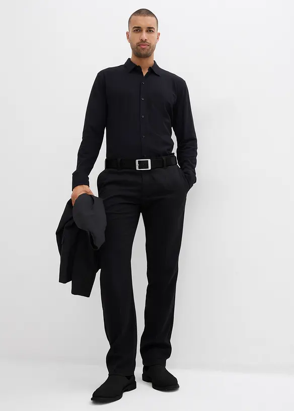 L&aring;ng&auml;rmad skjorta av bomullspik&eacute; med mycket stretch, Slim Fit, bonprix