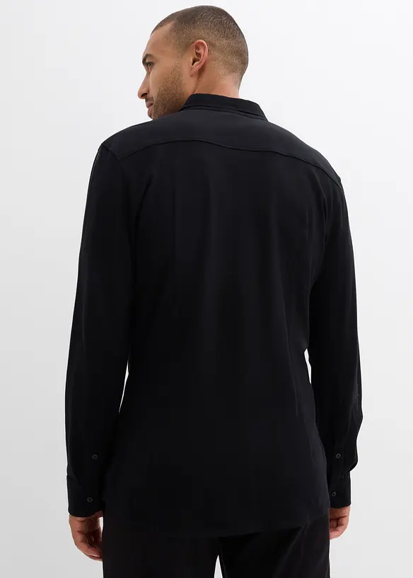 L&aring;ng&auml;rmad skjorta av bomullspik&eacute; med mycket stretch, Slim Fit, bonprix