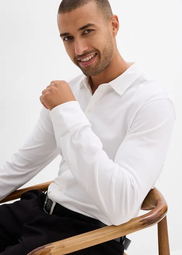 Långärmad skjorta av bomullspiké med mycket stretch, Slim Fit, bonprix