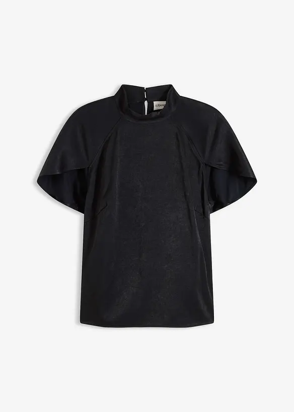 Elegant blus av glansig satin med korta &auml;rmar, bonprix