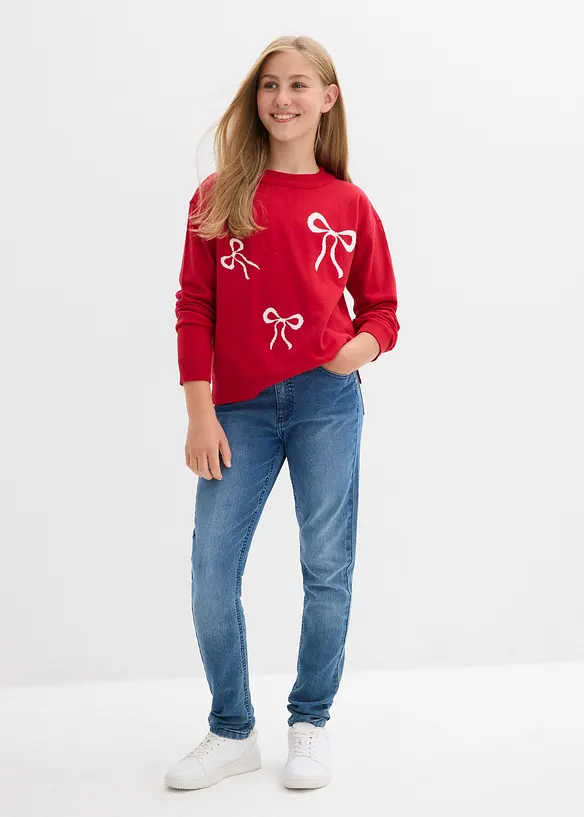 Finstickad tröja med rosettdetalj, bonprix