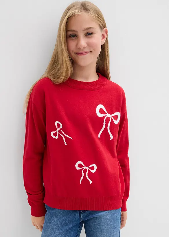 Finstickad tröja med rosettdetalj, bonprix