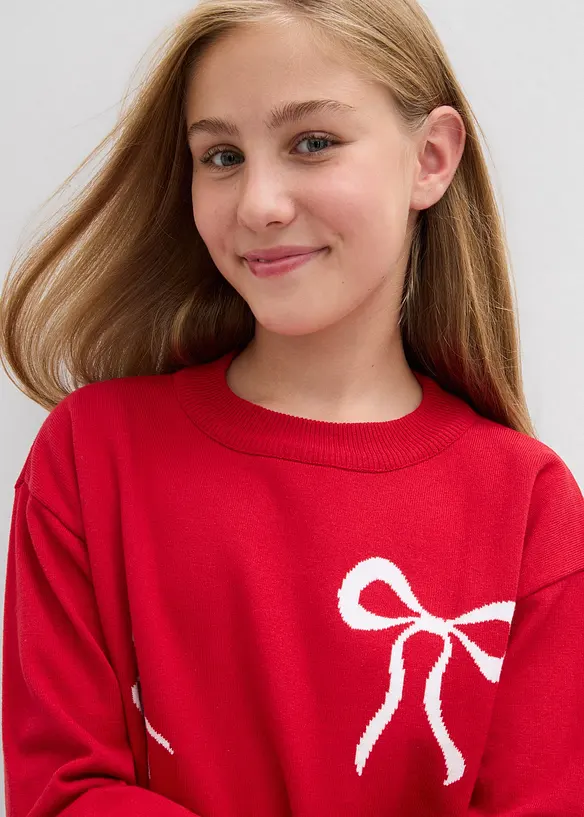 Finstickad tröja med rosettdetalj, bonprix